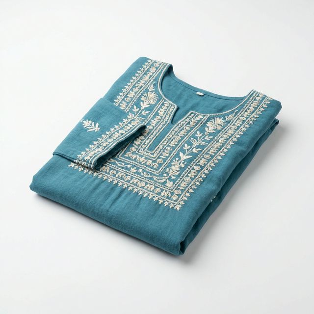 Teal Chikan Kurti